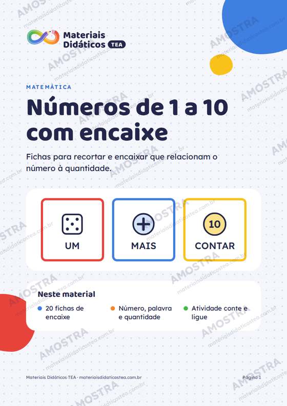 Amostra: Números de 1 a 10 com encaixe, do Kit Letras, Números e Traçado