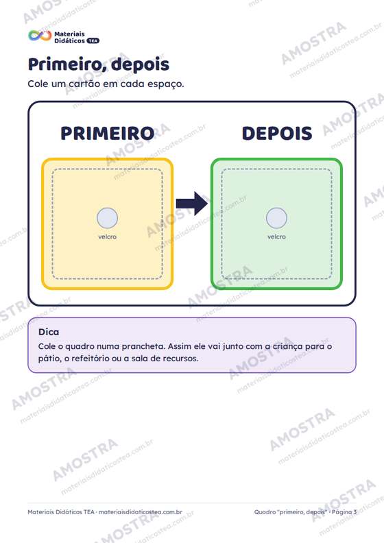 Amostra: página interna do Quadro "primeiro, depois"