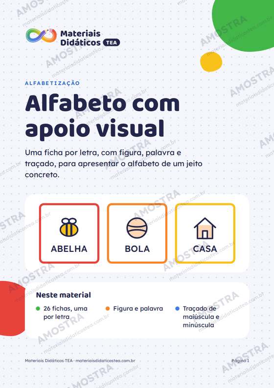 Amostra: Alfabeto com apoio visual, do Kit Letras, Números e Traçado