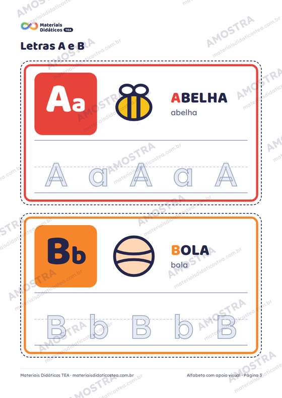 Amostra: página interna do Alfabeto com apoio visual