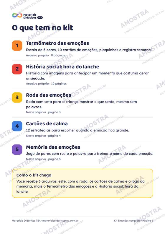 Amostra: página interna do Kit Emoções completo