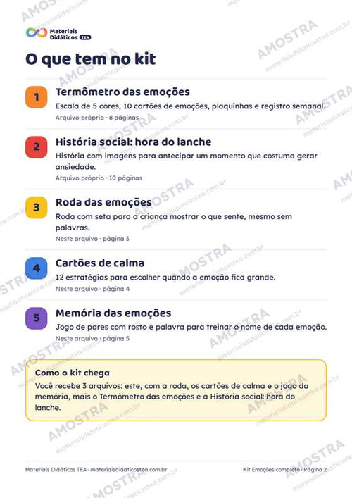 Amostra: página interna do Kit Emoções completo
