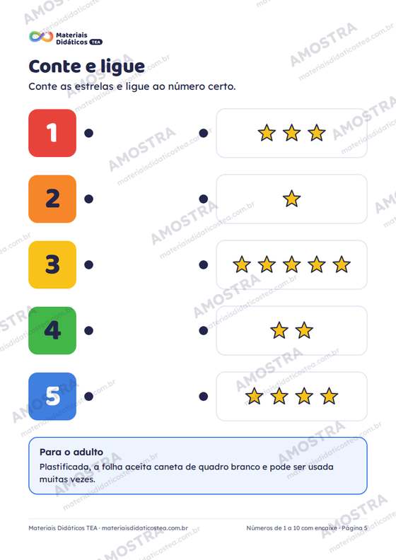 Amostra: página interna do Números de 1 a 10 com encaixe