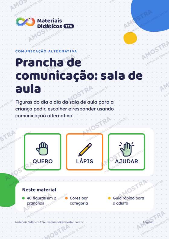 Amostra: capa do Prancha de comunicação: sala de aula