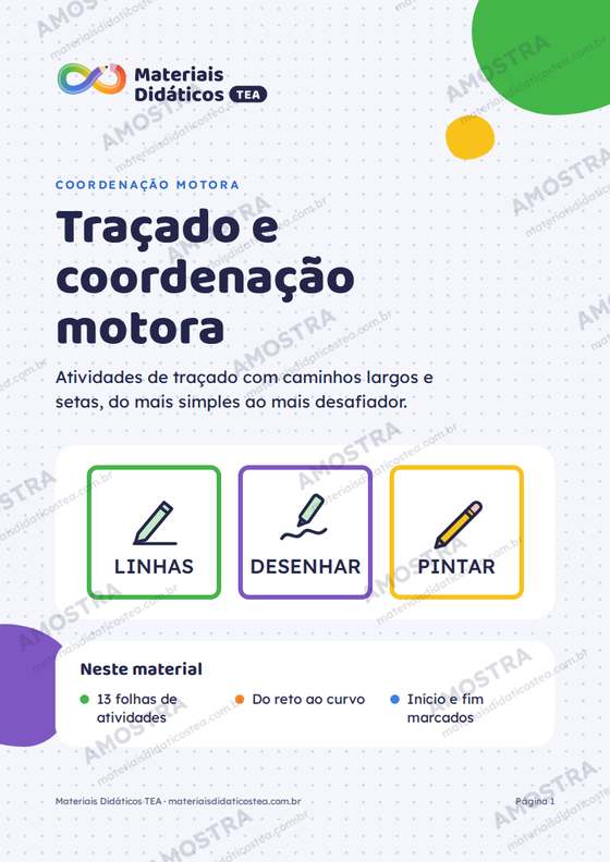 Amostra: Traçado e coordenação motora, do Kit Letras, Números e Traçado